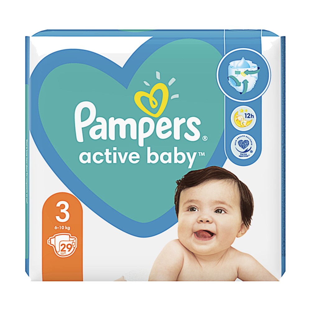 Baby diapers, no. 3, Active Baby, Pampers, 610 kg, 29 piece