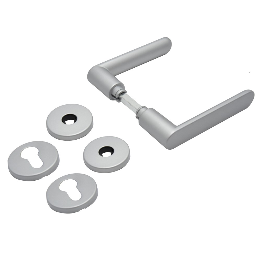 Gray door handle, with circular roses, simple Megatek