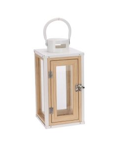 Lantern, S, glass/wooden, white/natural, 14.5x14.5xH30.5 cm