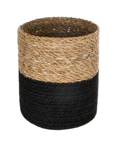 Storage bin, circular, sea straw, brown/black, L-24xH24cm