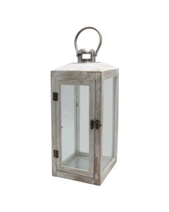 Fener dekorues, metal/xham, I bardhë, 16xH38 cm