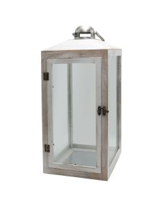 Fener dekorues, metal/xham, I bardhë, 20xH44 cm