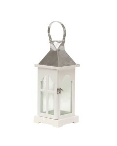 Fener dekorues, metal/xham, I bardhë, 14xH36 cm