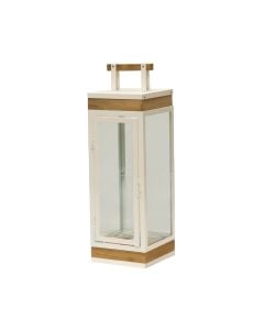 Fener dekorues , metal/xham/dru, e bardhë, 17xH35 cm