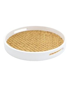 Decorative tray, straw, white/natural, 35x35 cm