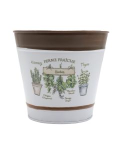 Vazo  lulesh, metalike, e bardhë/kafe, 14x12 cm