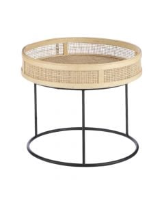 Tavolinë anësore, Leandro, S, metalike/bambu, e zezë/kafe, Ø33xH40 cm