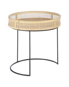 Tavolinë anësore, Leandro, M, metalike/bambu, e zezë/kafe, Ø45xH45 cm