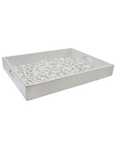 Decorative tray, wooden, white,   L-60x46xH7.5 cm,