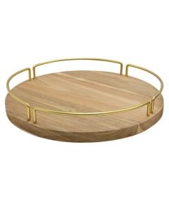 Decorative tray, M, wooden/metal, brown/Golden