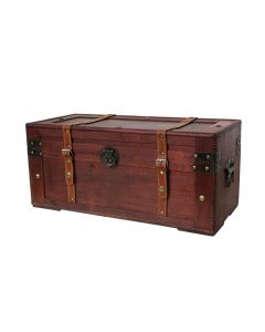 Decorative trunk, wooden material, leather clothing, brown, 55x25xH24 cm
