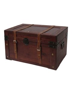 Decorative trunk, wooden material, leather clothing, brown, 64x35xH36 cm
