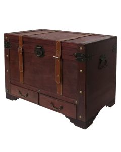 Decorative trunk, wooden material, leather clothing, brown, 75x45xH57 cm