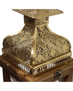 Lantern, wood/metal/glass, gold, 17x17xH57 cm