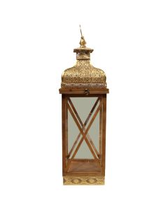 Lantern, wood/metal/glass, gold, 23.5x23.5xH79 cm