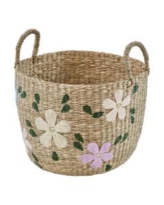 Decorative basket, Sauvage, L, embroided, natural