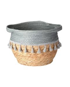 Decorative basket, S, willow/rattan, natural/blue, Dia.18xH27 cm