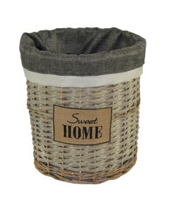 Wicker box, willow and textile, brown/grey, Ø26 xH27 cm