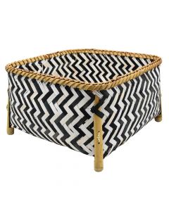 Wicker basket, straw, grey+natural, 35x25xH20 cm