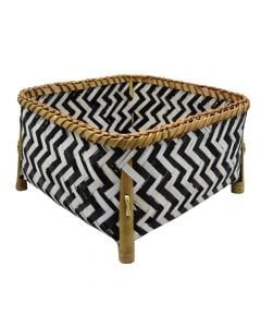 Wicker basket, straw, grey+natural, 30x20xH18 cm