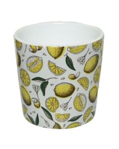 Flower pot, porcelan, white and yellow, Dia.8.5xH8.5 cm