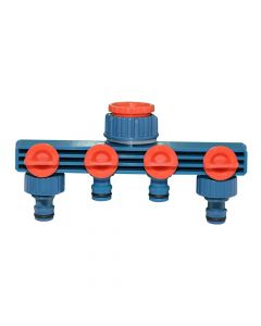 Connector for water pipes, with 4 outlet taps, polypropylene
