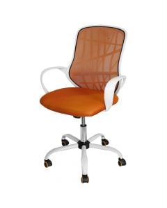 Office chair with casters, metallic structure, mesh and textile upholstery, orange, 62x61xH107-119 cm