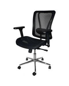 Office chair with casters, chromed base structure, mesh and textile fabric, black, 66x66xH103-115 cm