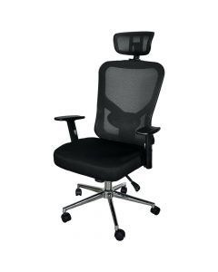 Office chair with casters, chromed base structure, mesh and textile fabric, black, 66x66xH121-134 cm