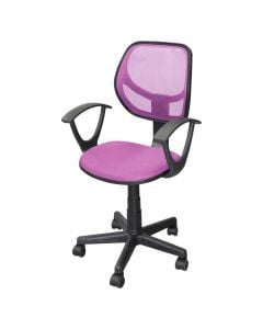 Karrige zyre me rrota, me krahë, strukturë metalike, rrjetë dhe tekstil, rozë, 50x47xH83-95 cm