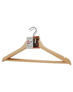 Clothes hanger set of 3 pieces, MEGATEK, wooden, natural, 44.5x1.2xH23 cm