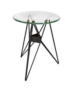 Tavolinë mesi, strukturë metalike dhe xHam temperuar 10mm, transparente, Ø60 xH70 cm