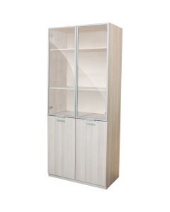 Bookcase and file cabinet, ALBASTYLE, melamine and glass, oak, 90x42xH200 cm
