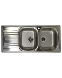 Sink, 2 bowls, left, stainless steel (0.8 mm), silver, 116x50xH15 cm