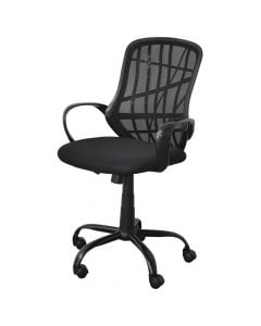 Office chair with wheels and arms, mesh cover and textile seat, black, 62x61xH95-105cm