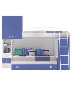Krevat 2-katësh me mobilje, melaminë, blu, 295x86.5xH236 cm