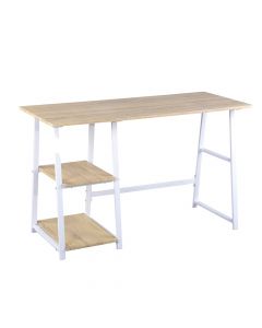 Tavolinë studimi, strukturë metalike (bardhë), MDF i plastifikuar, lisi, 120x50xH73 cm