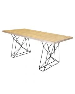 Tavolinë ngrënie, strukturë metalike (ngjyrë zezë), syprinë mdf 40 mm, lisi, 180x90xH75 cm