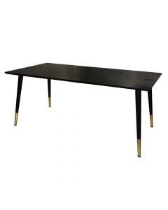 Tavolinë ngrënie, strukturë metalike (ngjyrë zezë), syprinë mdf 30 mm, zezë, 180x90xH75 cm