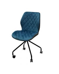 Karrige zyre me rrota, strukturë metalike, tapiceri tekstili, blu, 47x56.5xH82 cm