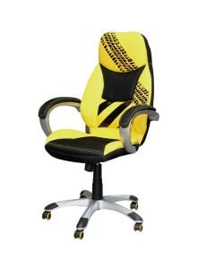 Office chair with casters, SMART FURNITURE, PA base, PU and textile fabric, yellow/black, 65.5x66.5xH113-122.5 cm