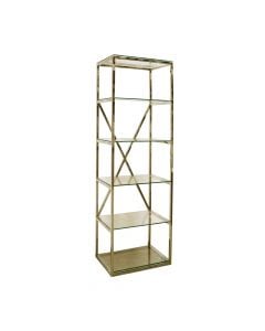 Book shelf, stainless steel structure (golden), tempered glass 8 mm, clear, 60x40xH180 cm