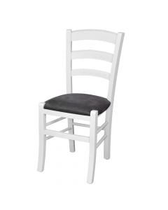 Dining chair, wooden structure (white), textile upholstery (brown), 32x43xH93 cm