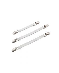 Elastic tension clips for ironing board covers, chromed plated clips, white, spandex (elastane), set of 3 pcs