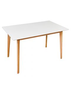 Tavolinë ngrënie, këmbë dru pishe, syprinë mdf dhe melaminë (18mm), e bardhë, 120x70xH75 cm