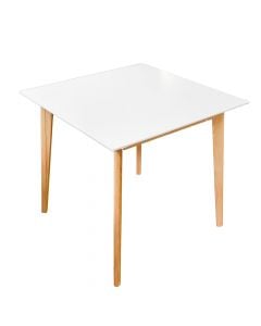 Tavolinë ngrënie, këmbë dru pishe, syprinë mdf dhe melaminë (15mm), e bardhë, 80x80xH75 cm