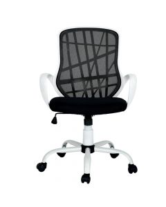Karrige zyre me rrota, me krahë, mbështetëse e rrjetëzuar, ndenjëse tekstil, zezë/e bardhë, 62x61xH95-105cm