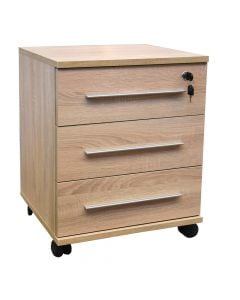Office desk drawer, 3 drawers, 1 with lock, melamine, sonoma oak, 45x41xH58 cm