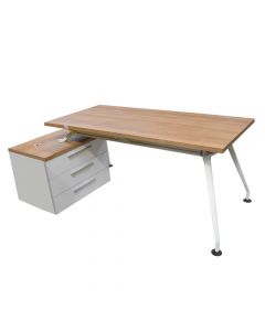 Office desk, aluminium frame (white), melamine tabletop, oak, 180x75xH75 cm