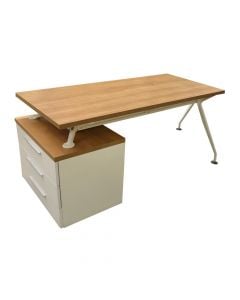 Tavolinë zyre, strukturë alumini (e bardhë), syprinë melamine, lisi, 160x75xH75 cm